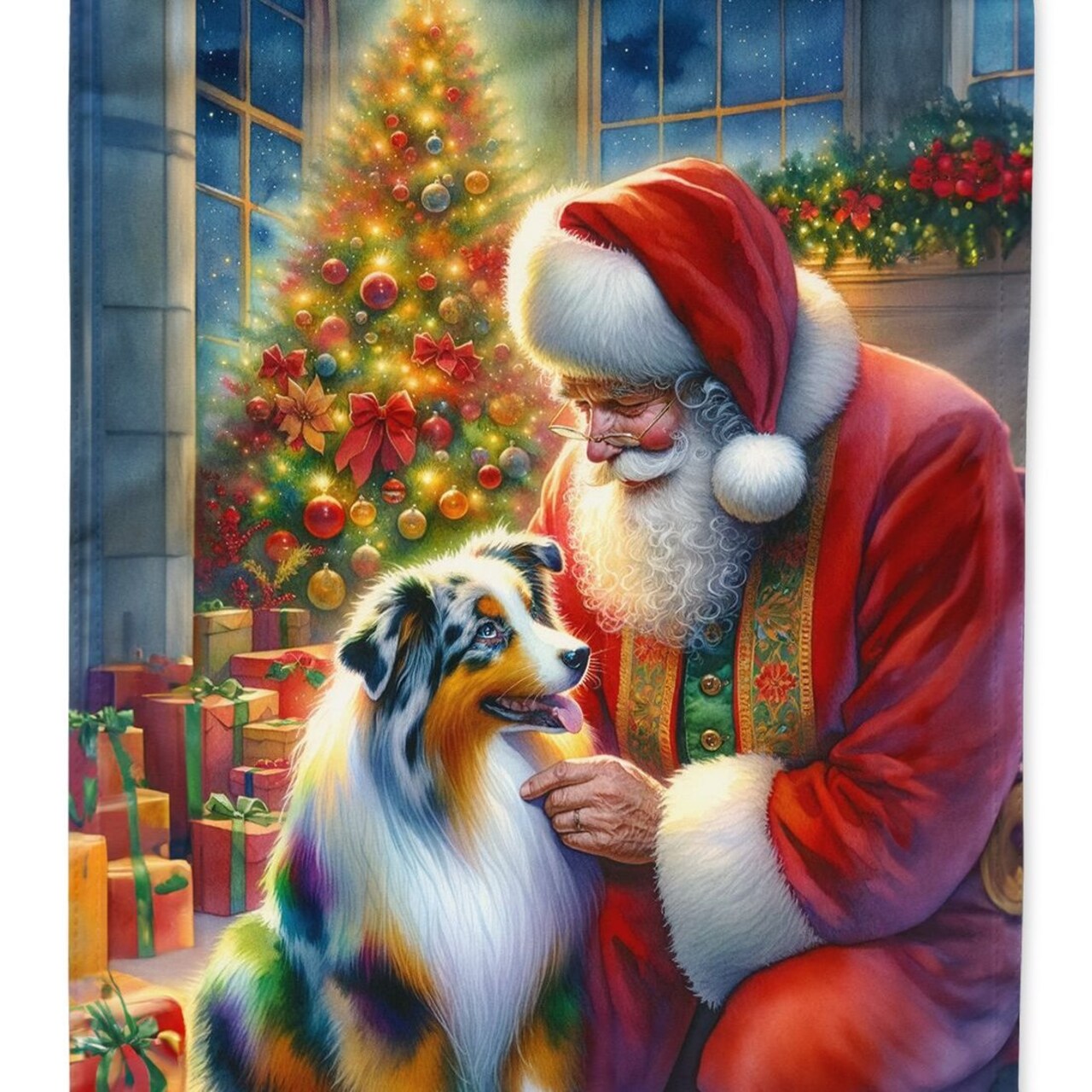 Edge Collections - 11.25" X 15.50" - Multicolor - Australian Shepherd and Santa Claus - 1 Piece